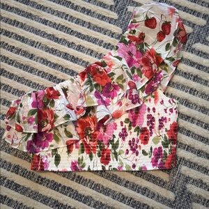 Abercrombie & Fitch Floral Ruffle Top - Red, Pink, Green